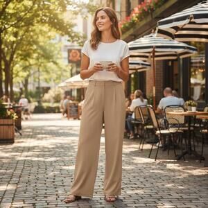 Halara Size L Tan Wide Leg Athleisure Pockets Work Pants NWT